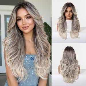 Peluca Larga y Rizada de Estilo Europeo-Americano para Mujer, Color Rubio Platino, Hecha a Máquina, Natural y Moderna - Product Image 3