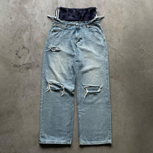 Sysjy بالجملة مخصص عالية الخصر واسعة المتضخم مزدوجة الخصر ممزق المتعثرة خمر حمض مغسول فضفاض الجينز للرجال - Product Image 2