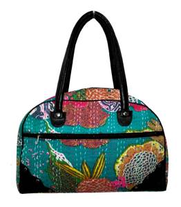 Kantha ควิลท์อินเดียแบบดั้งเดิมกระเป๋าพิมพ์ลายบล็อกมือกระเป๋าลำลองขนาดกลางสำหรับผู้หญิงกระเป๋าออกแบบได้ตามต้องการ - Product Image 1