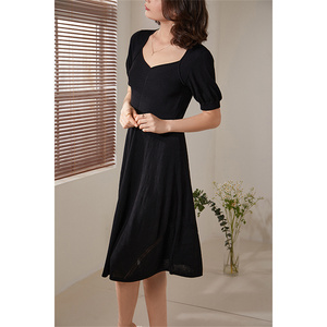 Al por mayor de punto señoras vestido oficial mangas cortas abullonadas hasta la rodilla vestidos elegantes de las mujeres - Product Image 5