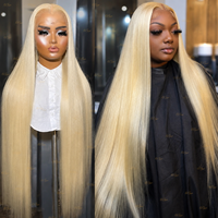 Wig rambut manusia 613 Blonde Straight 13X6 HD Lace Frontal Body Wave dengan lace transparan, 100% rambut manusia, dilengkapi baby hair.