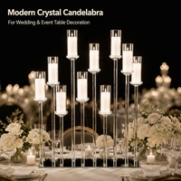 Candélabre en verre transparent pour fête de mariage avec base rectangulaire pour décoration de table, centre de table