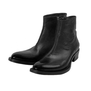 Bottines à fermeture éclair en cuir véritable noir, bout pointu, chaussures d'automne pour hommes tendance, semelle extérieure en caoutchouc, semelle intermédiaire en PU - Product Image 1