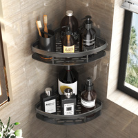 Étagère de rangement d'angle triangulaire en aluminium à double niveau pour salle de bain, porte-serviettes mural sans perforation