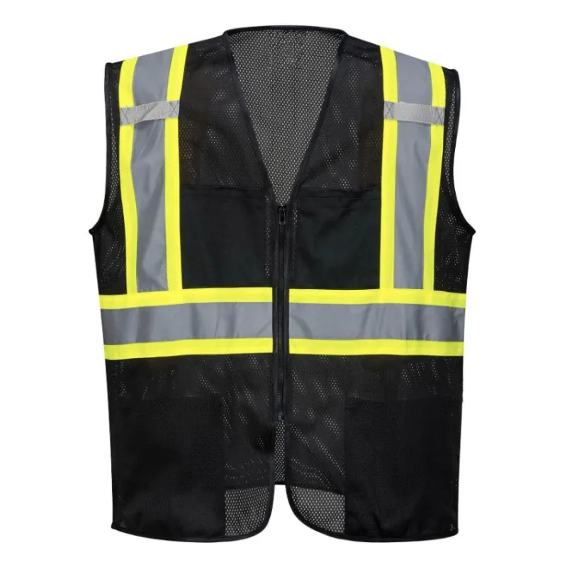 Colete preto reflexivo, roupa de trabalho masculina multi-bolso revestimento fluorescente da construção do engenheiro