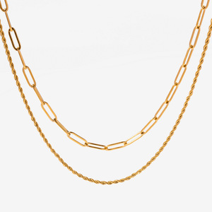 สร้อยคอทอง 18k สแตนเลสสตีลแบบสองชั้น สไตล์คิวบา หลายชั้น ซ้อนกันได้ เครื่องประดับแฟชั่น - Product Image 1