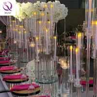 Tempat Lilin Kristal 10 Lengan, Semua Jelas Pernikahan Candelabra Meja Centerpieces Bunga Berdiri untuk LED/Membakar Lilin