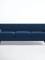 Französischer Vintage Amerikanischer Landhausstil Blaues Samt-Stoffsofa mit Schwammfüllung Dreisitzer für Wohnzimmer
