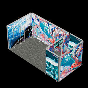 Stand de Exhibición Mega Corner Personalizado con Caja de Luz SEG, Panel Trasero Multipanel con Diseño de Olas Oceánicas y Textura de Mármol - Product Image 3