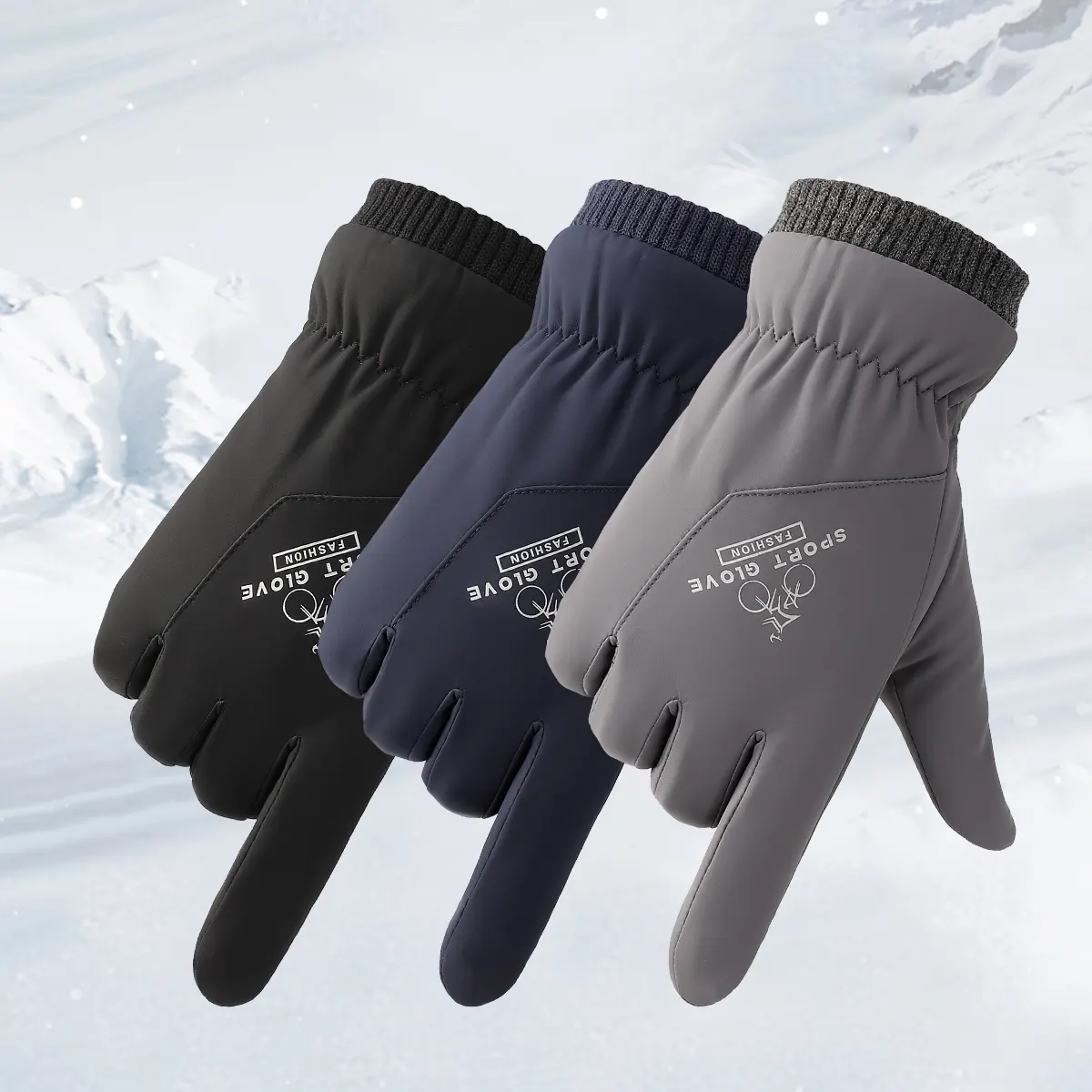 Custom logo slight waterproof fleece touch screen winter men bicycle gloves