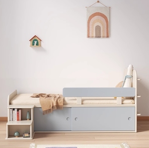 Cama para niños estilo crema, cama para dormitorio <span class=keywords><strong>de</strong></span> niñas, cama individual, cama <span class=keywords><strong>de</strong></span> barandilla para adolescentes, cama <span class=keywords><strong>de</strong></span> media altura, cama <span class=keywords><strong>de</strong></span> tamaño pequeño - Product Image 1