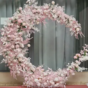 Fard à joues rose en forme de lune arc de mariage fleur mur toile de fond pour la cérémonie et la réception Swag décorations pour les événements de mariage