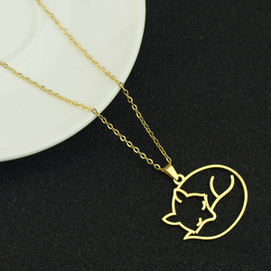 Collar Minimalista <span class=keywords><strong>de</strong></span> Acero Inoxidable para Mujer, Joyería <span class=keywords><strong>de</strong></span> Uso Diario, Regalo Elegante, Lindo Collar con Colgante <span class=keywords><strong>de</strong></span> Animal, Diseño <span class=keywords><strong>de</strong></span> Zorro o Perro - Product Image 3