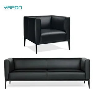 China Classic black sofa Customizable couches office room furniture sofa set leather sectional couch