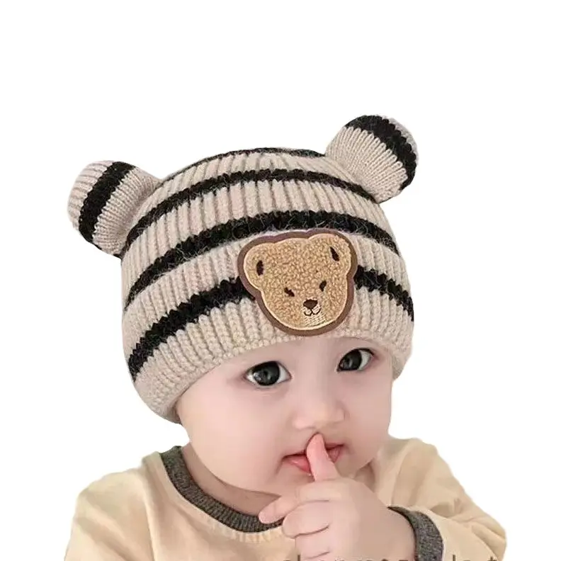 หมวกถัก S3552สำหรับฤดูใบไม้ร่วงและฤดูหนาวหมวกขนสัตว์ลายหมีสำหรับเด็กหมวกให้ความอบอุ่น