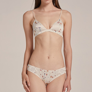 SUHE Luxury 100% Silk Woven Floral Wireless <b>One</b>-Piece Bra Panty Set for Women Thin Triangle <b>Cup</b> Bralette Breathable Seamless - Product Image 6