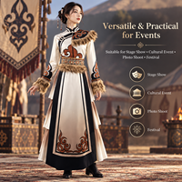 Costume de scène ethnique professionnel, tenue de danse folklorique chinoise traditionnelle avec bordure en fausse fourrure et jupe superposée 3D