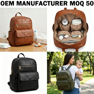 <span class=keywords><strong>Mochila</strong></span> Pañalera de Piel Vegana PU Premium Personalizada por el Fabricante, con Separación para Seco y Húmedo, Color Marrón, Bolsa de Maternidad para el Hospital para Madres - Product Image 1