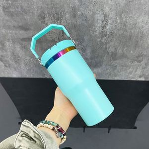 Custom logo DIY 20oz rainbow Plated Underneath Tumbler with Portable Handle <b>Stainless</b> Steel Drinking <b>Glasses</b> Mug for UV DTF Wrap - Product Image 3
