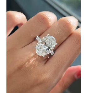 แหวนหมั้นเพชรรูปไข่ 10 กะรัต เพชรเพาะเลี้ยงในห้องปฏิบัติการ ทองคำขาว 14K ระดับ E VS1 รับรองคุณภาพ ของขวัญเครื่องประดับหรูหราสำหรับเจ้าสาว สำหรับผู้หญิง - Product Image 1