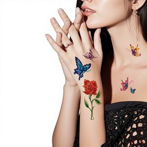 Adesivi per Tatuaggi Temporanei <span class=keywords><strong>con</strong></span> <span class=keywords><strong>Fiori</strong></span>, Rose e <span class=keywords><strong>Farfalle</strong></span>, Stile Misto Multicolore, Arte Corporea Impermeabile Personalizzabile, Marca Xfashion - Product Image 1