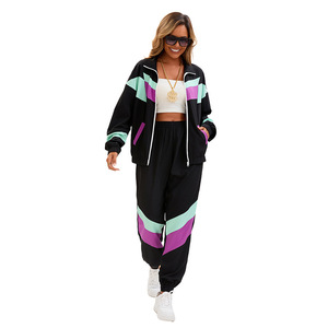 Survêtement rétro disco hip-hop des années 80 unisexe noir avec rayures violet menthe, vêtements de danse respirants, costume pour adulte - Product Image 4