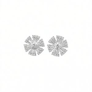 E1721 Orecchini in oro bianco con diamanti naturali, taglio rotondo brillante, colore D, gioielli classici da donna - Product Image 1