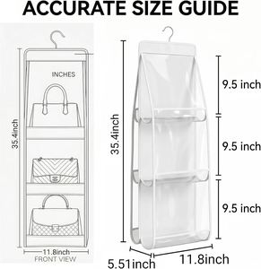 Handbag Hanging Organizer Foldable 6-<b>Pocket</b> Clear Windows Side Slots <b>Plastic</b> Home Closet Storage Shelves White - Product Image 2