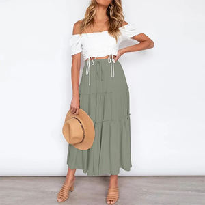 custom print pleated <b>skirt</b> Flowy Boho High Waist Ruched Pleated Linen Cotton <b>maxi</b> <b>skirt</b> Vintage Drawstring <b>women's</b> casual <b>skirts</b> - Product Image 1