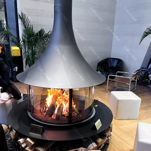 Fabbrica di crociera-caminetti sospesi in vetro sospesi in legno autoportante personalizzati diretti a 360 gradi curvi ad alta temperatura - Product Image 1
