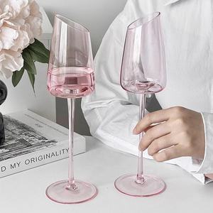 Exquisita <span class=keywords><strong>flauta</strong></span> de champán rosa con fondo cóncavo lindo vino <span class=keywords><strong>dulce</strong></span> inclinado vino espumoso copas de champán - Product Image 2