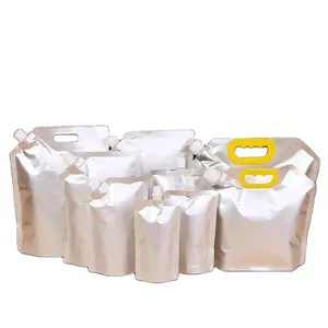 Bolsa de papel de aluminio y plata portátil para bebidas, bolsa con mango, bolsa de pie para zumo, 2L