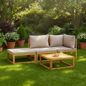 Ensemble de salon de jardin taupe en teck, 4 places, mobilier d'extérieur au design contemporain - Product Image 2