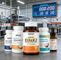 Complément alimentaire personnalisable en gélules molles Vitamine D3+K2 Ingrédients naturels Adulte D3 K2 Santé osseuse Soutien immunitaire Sûr pour femmes