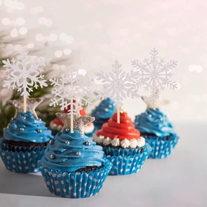 Winter Snowflake Cake Toppers Set with Sparkling Glitter Effect <b>for</b> Christmas <b>Cupcake</b> Decorations and Elegant Holiday Party - Product Image 3