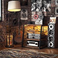 AJUNION Support multimédia AV à 4 niveaux Centre de divertissement Étagères réglables Rack Tour audio avec lumières LED