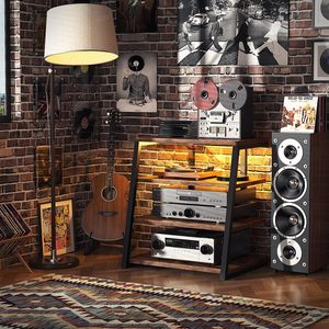 AJUNION 4-Tier AV Media Stand Entertainment Center Adjustable Shelves Rack Audio <strong>Tower</strong> with LED Lights - Product Image 6