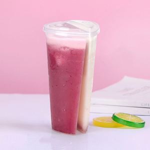 Transparent PP Single Wall Double Share Two-compartment <b>Cup</b> with <b>Lid</b> <b>and</b> <b>Straw</b> - Product Image 3