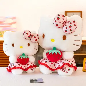 Nouveau mignon fraise bonjour KT chat Kitty peluche Sanrio jouets populaires célèbres poupées de dessin animé Anime