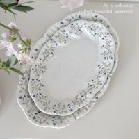 Vaisselle en céramique de style français, bleu floral, assiettes à dessert et assiettes à dîner en céramique