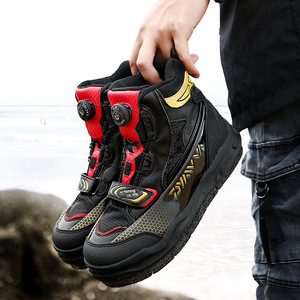 Fishing Shoes Men Waterproof Non Slip Mid Top Breathable Rock Climbing Sea Fishing With Rotating Buckle Black - Product Image 4