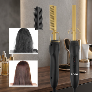 Ceramic Plate <b>Hair</b> <b>Straightener</b> 1800W Electric With LED Display Temperature Adjustment Black Gold Design Household Use - Product Image 1