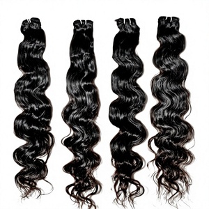 Extensions de cheveux humains indiens vierges bruts 100% naturels, alignés aux cuticules, ondulés (Bodywave), qualité Remy, double trame machine - Product Image 1