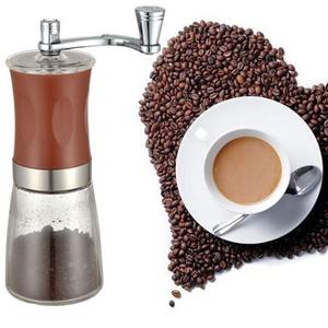 Molinillo de café manual con cuerpo de vidrio y manivela de acero inoxidable para uso en el hogar y la oficina, color marrón y negro, personalizado MG731 - Product Image 1