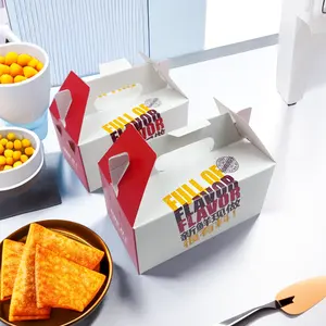 Usine personnalisé imprimé boulanger poulet frit boîte d'emballage de papier avec poignée écologique papier pâtisserie emballage conteneurs