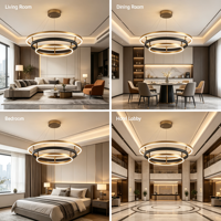 Lampu Chandelier Cincin 3 Tingkat Black Gold Modern LED, Lampu Gantung Plafon untuk Ruang Tamu Ruang Makan