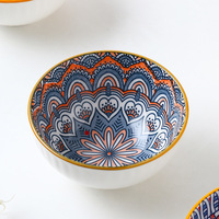 Service de table bohème occidental 2/4/6 pièces, vaisselle en céramique artisanale avec couleur sous-glaçure