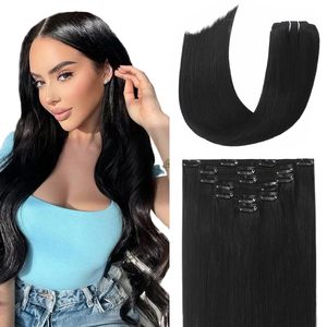 Extensions di <span class=keywords><strong>Capelli</strong></span> Umani Vergini Grezzi con Clip, 100% Allineati alle Cuticole, Lisci Naturali, Invisibili e Senza Cuciture, per Ingrosso - Product Image 1