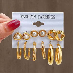 ต่างหูห่วงไข่มุกรูปหัวใจทรงกลมขนาดใหญ่ทรงเรขาคณิตทำจากโลหะเคลือบทองหรูหราแนววินเทจสำหรับผู้หญิง - Product Image 2