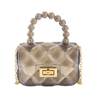 Sac à main transparent en gelée pour filles, mini sac à bandoulière avec poignée perlée et chaîne, couleur bonbon tendance